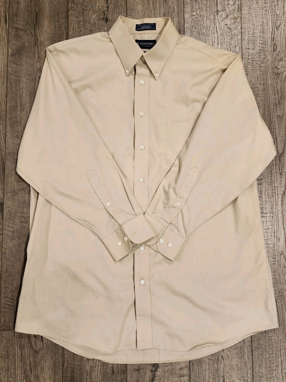 Stafford The Blazer Shirt Mens Microfiber Pinpoint 17 32-33 Classic Fit Tan